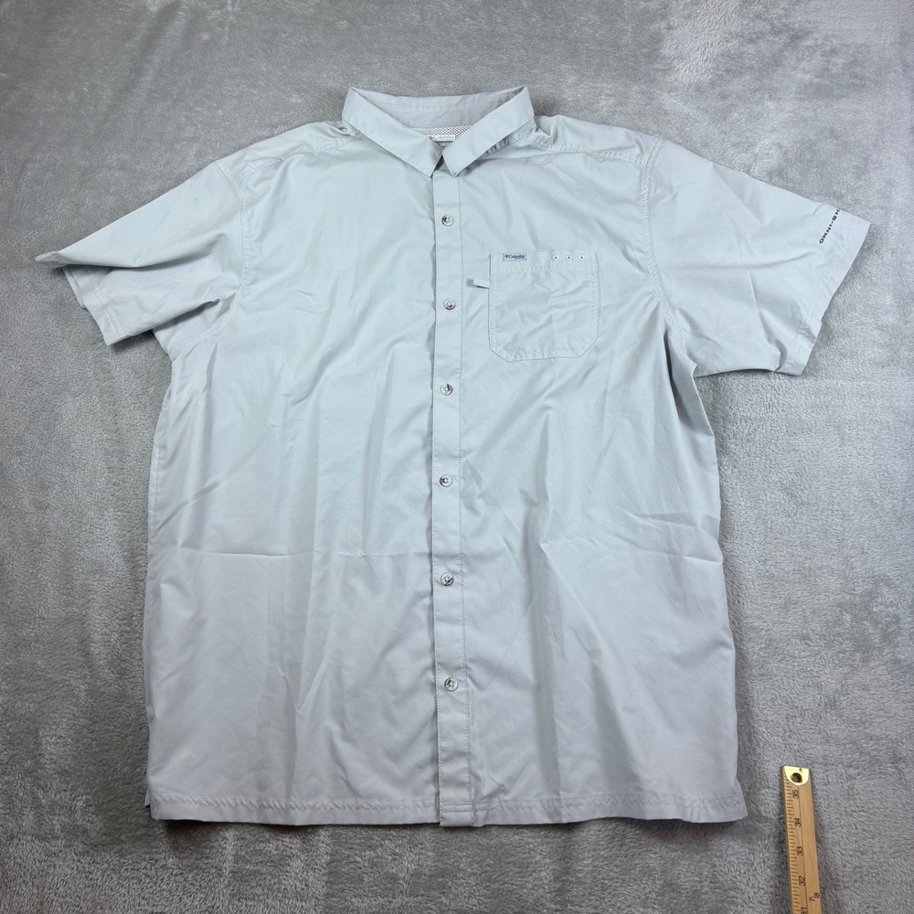 Columbia Shirt Mens XXL PFG Performance Fishing Gear Short Sleeve Gray
